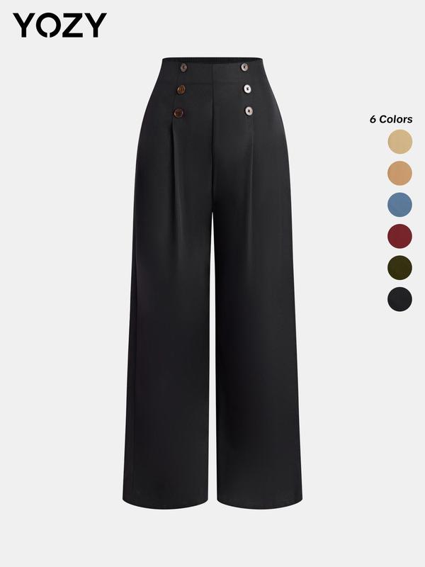 YOZY Christmas Deals, [6 colors] Plain Pocket Elastic Waist Wide Leg Pants, Casual High Waist Trousers, 2024 Women's All Season Outfits for Daily Wear, Christmas 2024 Trend, Fall & Winter Clothes