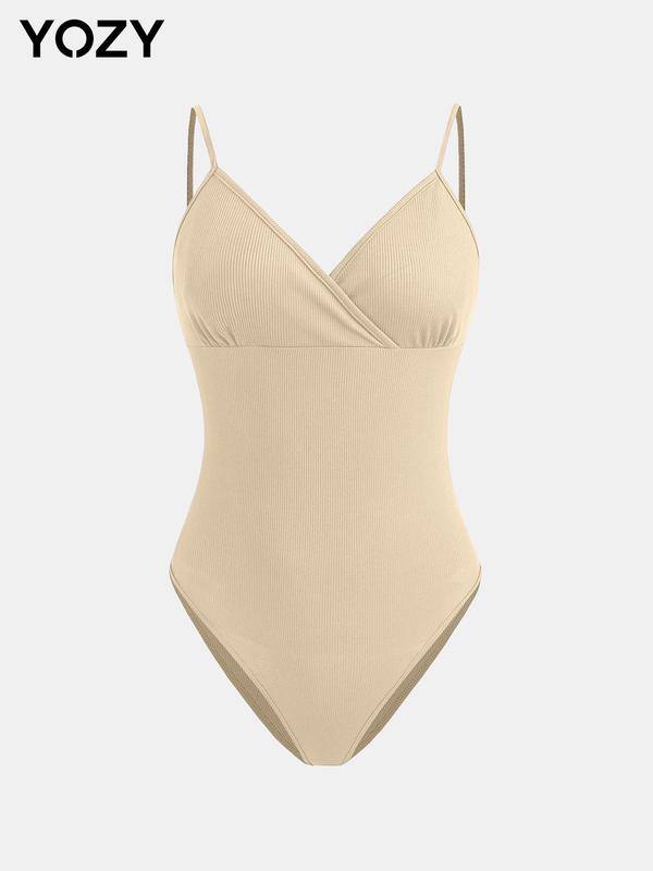 YOZY [3 colors] Backless Wrap Ribbed Cami Bodysuit  Sexy Comfort Basic Spaghetti Strap Sleeveless Bodysuit, 2024 Women's Summer Outfits for Daily Wear