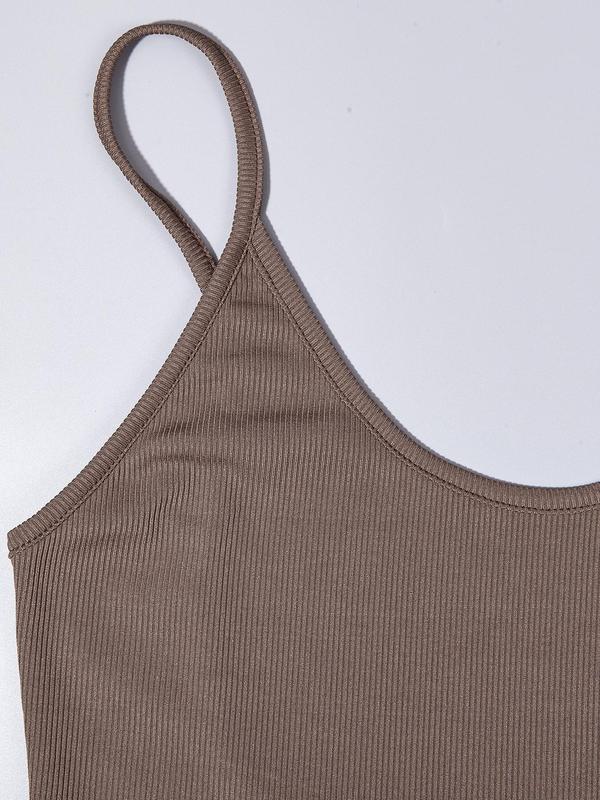 Women's Solid Backless Crop Cami Top, Casual Comfort Basic Minimalist Sleeveless Spaghetti Strap Ribbed Top for Summer, Lady's Clothing for Daily Outdoor Wear, Womenswear