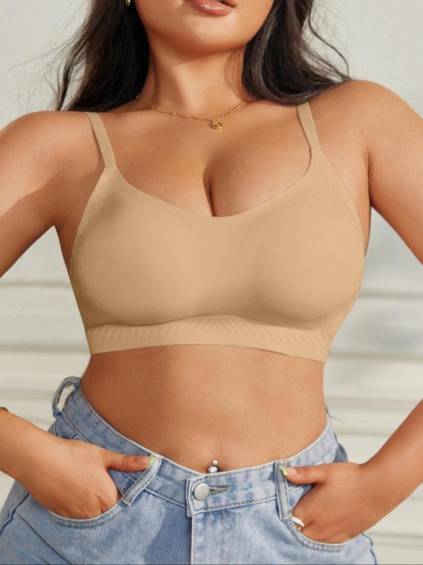  Solid Wireless Push Up Bra, Adjustable Strap Breathable Seamless Bralette, Women's Lingerie for Daily Wear