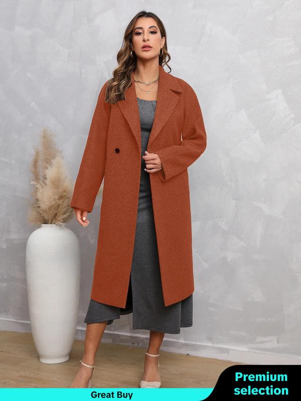 Women's Plain Button Pocket Lapel Neck Coat without Dress, Casual Jackets, Loose Solid Color Long Sleeve Outerwear for Fall & Winter, Coats for Winter Women 2024, Fall Outfits 2024