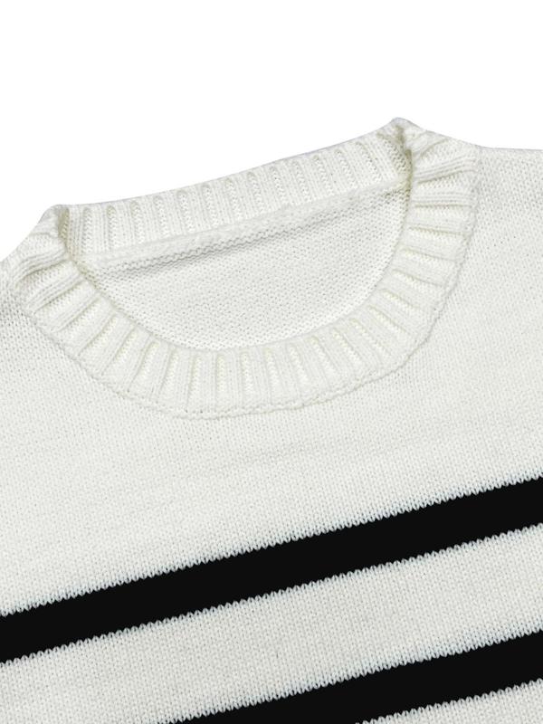 Women's Colorblock Striped Print Drop Shoulder Sweater Pullover, Casual Long Sleeve Round Neck Jumper for Fall & Winter, Fashion Ladies' Knitwear for Daily Wear