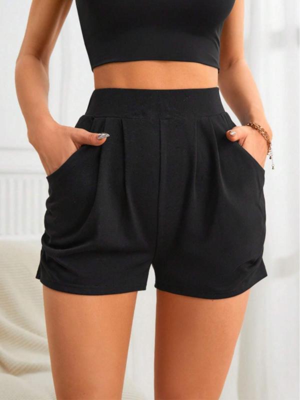 Women's Plain Ruched Pocket High Waist Shorts, Elegant Casual Solid Color Shorts for Daily Wear, Womens Shorts, Ladies Bottoms for Summer