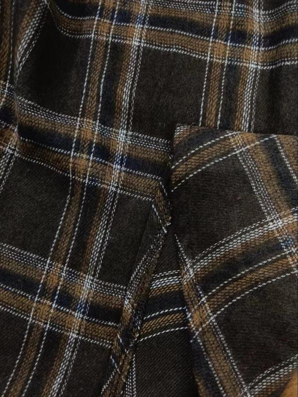Women's Plaid Print Drawstring Waist Flared Skirt, Casual Fashion Elastic Waist Long Skirt for Daily Outdoor Wear, Women's Bottoms for Spring & Fall