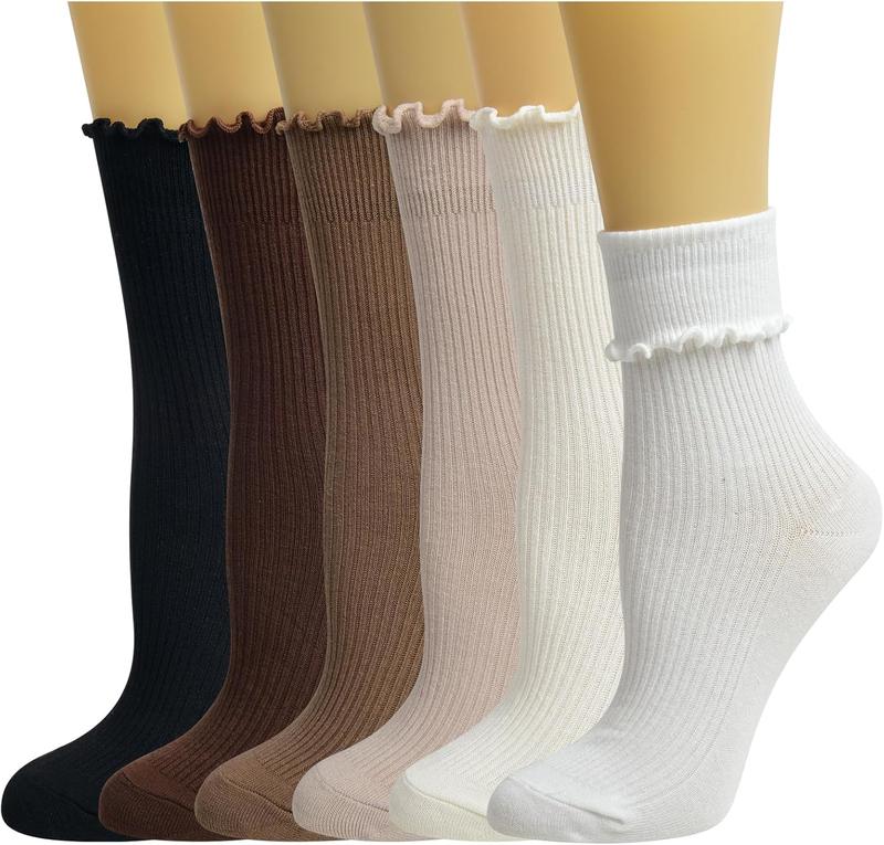 Ruffle Cute Frilly Socks for Women Girl Neutral Aesthetic Boot Slouch Cotton Crew Socks Lettuce Trim Fashion