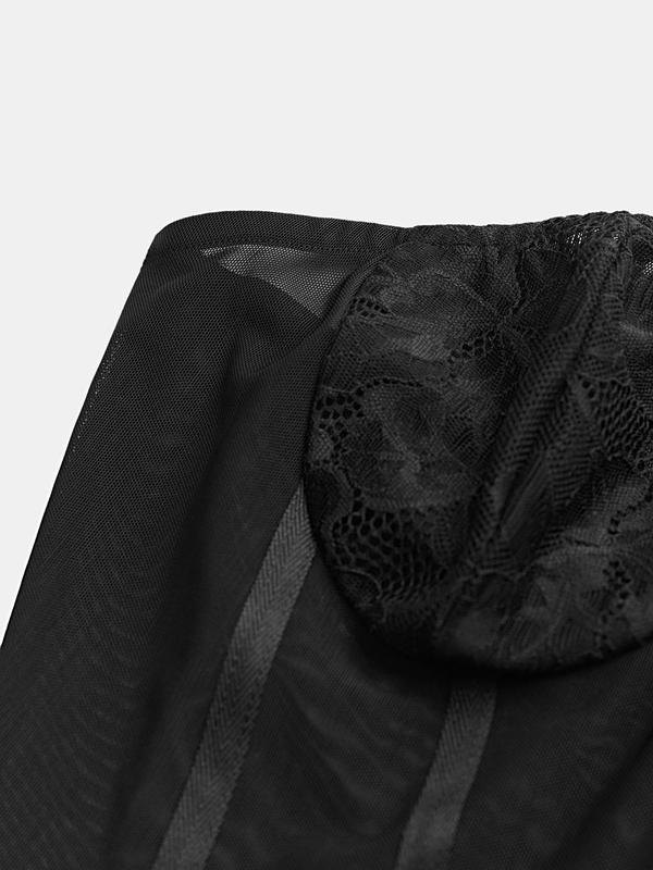 YOZY Women's Contrast Lace Sheer Crop Tube Top, Elegant Fashion Casual Sleeveless Strapless Top for Daily Outdoor Wear, Ladies Clothes for All Seasons
