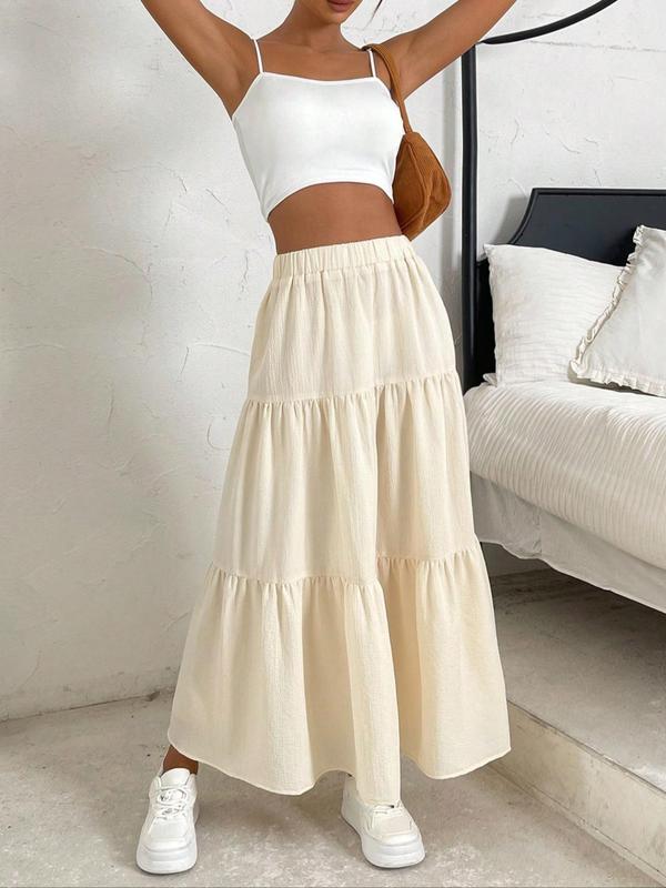 Women's Plain Ruffle Hem Tiered Layer A Line Skirt, Casual High Waist Long Skirt for Daily Wear, Ladies Bottoms for All Seasons