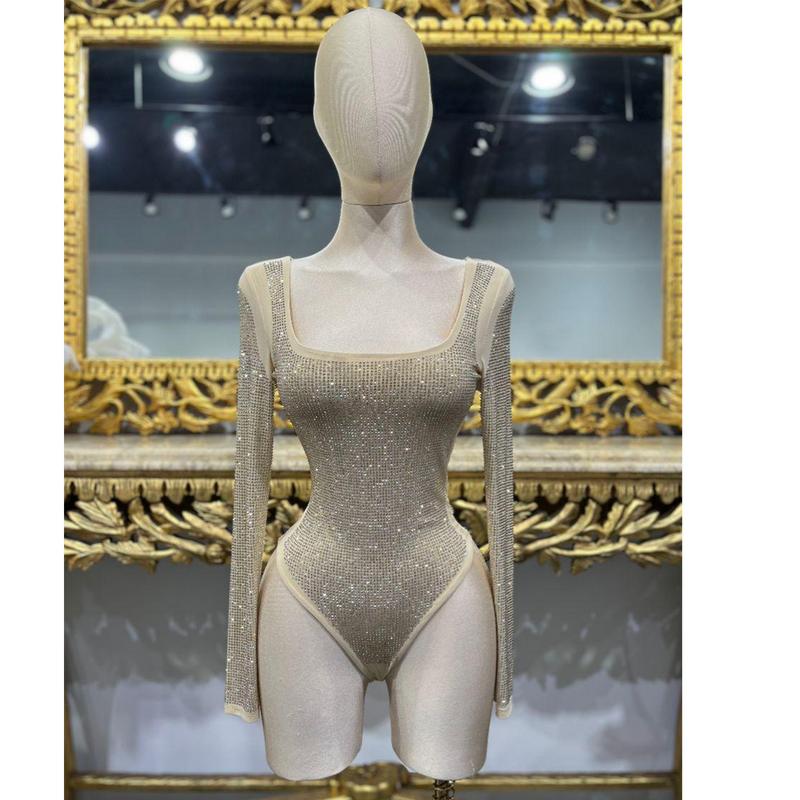 CUTE SHINY BODYSUIT - EMBELLISHED W  RHINESTONES - LONGSLEEVE