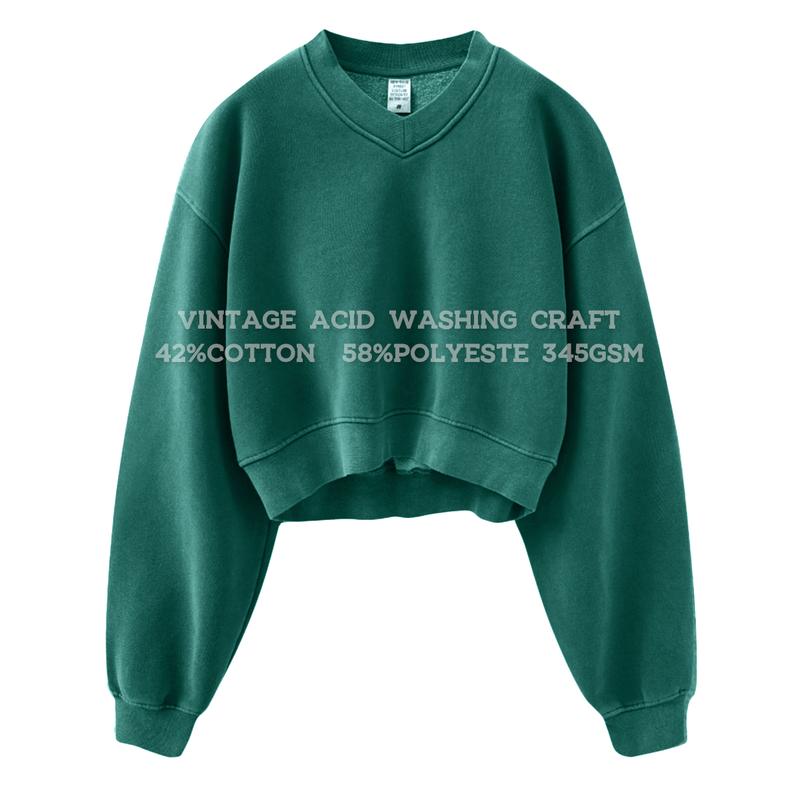 Hatant Causal Sweatshirt Ultimate Comfort womenswear hoodies with Acid Wash V-Neck Pullover Shirt Y2K Inspired Athletic Design Long Sleeve tops Sweatshirt in Breathable Soft Fabric