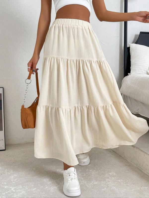 Women's Plain Ruffle Hem Tiered Layer A Line Skirt, Casual High Waist Long Skirt for Daily Wear, Ladies Bottoms for All Seasons