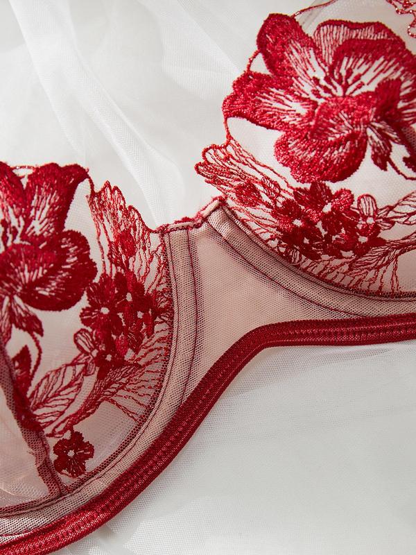 Women's 2pcs Floral Embroidery Sexy Lingerie Set, Lady Comfort Adjustable Strap Bra & Sheer Panty Two-Piece Underwear Set, Womenswear, Women's Lingerie & Underwear For All Seasons