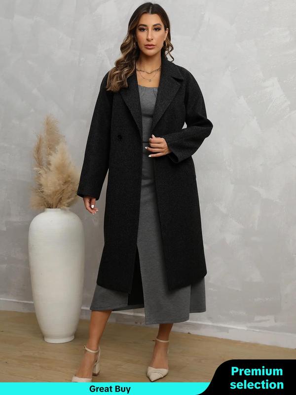 Women's Plain Button Pocket Lapel Neck Coat without Dress, Casual Jackets, Loose Solid Color Long Sleeve Outerwear for Fall & Winter, Coats for Winter Women 2024, Fall Outfits 2024