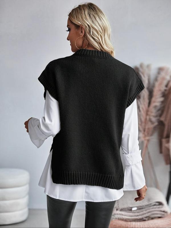 Women's Plain Sweater Vest, Casual Sleeveless Round Neck Jumper Vest for Fall & Winter, Women's Knitwear for Daily Wear
