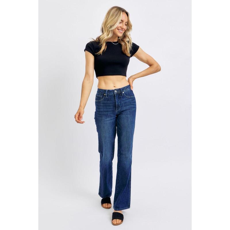 JUDY BLUE MID RISE TUMMY CONTROL CLASSIC STRAIGHT LEG JEANS
