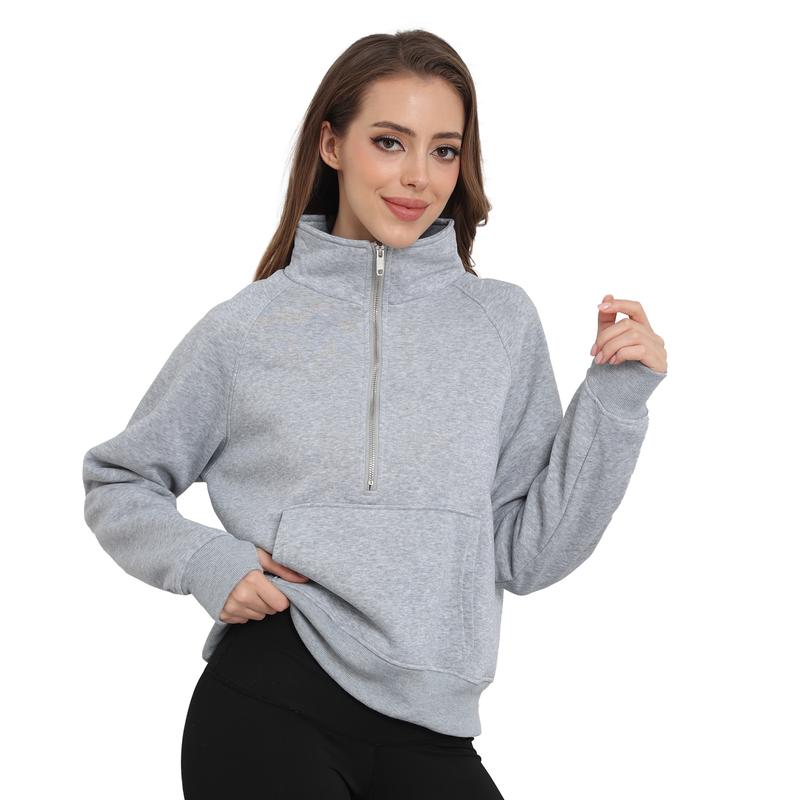 COSSEN Womens Sweatshirts Half Zip Cropped Pullover Fleece Quarter Zipper Hoodies Fall outfits Clothes Thumb Hole Womenswear Sweaters Comfort Long Sleeve Tops Casual