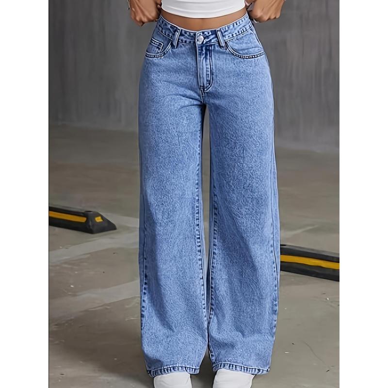 Women's Embroidered Bow Washed Jeans, Women's Wide Leg Casual Jeans, Comfortable Minimalist Bow Embroidered Straight Leg Jeans, High Waisted Vintage Style Washed Blue Jeans, Women's Jeans And Clothing