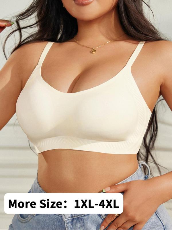  Solid Wireless Push Up Bra, Adjustable Strap Breathable Seamless Bralette, Women's Lingerie for Daily Wear