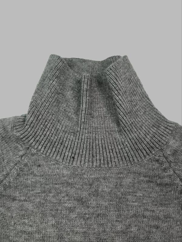 Women's Solid Raglan Sleeve Sweater, Casual Long Sleeve High Neck Jumper for Fall & Winter, Fashion Ladies' Knitwear for Daily Wear