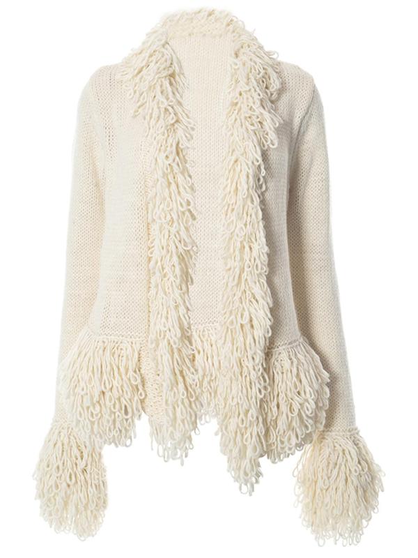 Women's Solid Fringe Trim Long Sleeve Cardigan, Casual Open Front Knit Outerwear for Fall & Winter, Women's Knitwear for Daily Wear