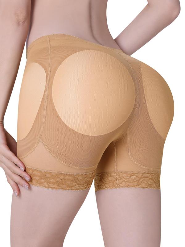 Women's Contrast Lace High Waist Shapewear Shorts, Breathable Comfortable Sheer Detachable Padded Panty, Tummy Control Butt Lifter, Seamless Shaper, Ladies Shapewear Bottoms