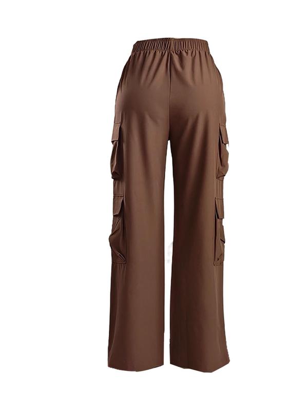 Women's Plain Pocket Cargo Pants, Fall Outfits, Casual Streetwear Wide Leg Trousers for Daily Wear, Ladies Bottoms for Fall, Downtown Girl Clothes