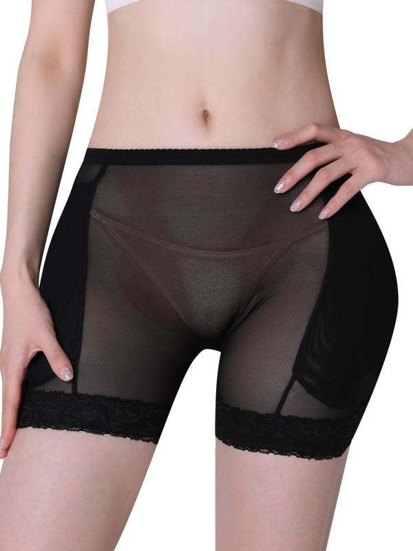 Women's Contrast Lace High Waist Shapewear Shorts, Breathable Comfortable Sheer Detachable Padded Panty, Tummy Control Butt Lifter, Seamless Shaper, Ladies Shapewear Bottoms