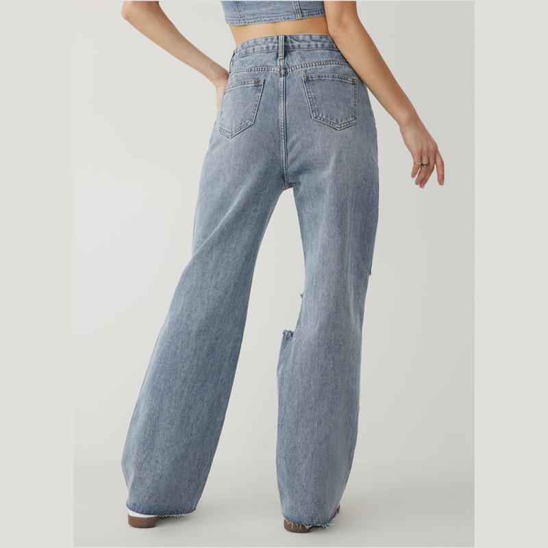 Cider [10 colors, Size 0-26] High Waist Ripped Straight Leg Jeans