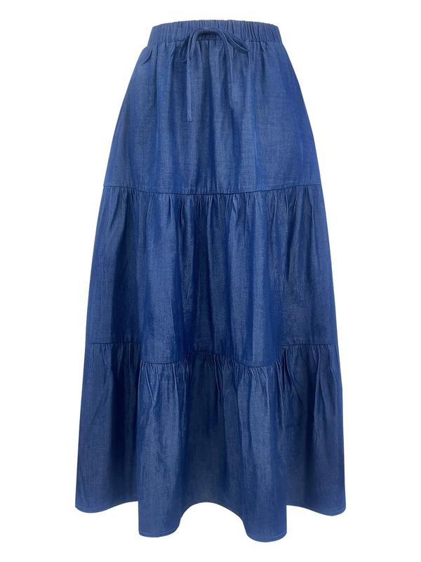 Women's Plain Ruched Tie Front Pocket A Line Skirt, Boho High Waist Long Skirt for Beach Vacation Holiday, Ladies Summer Clothes