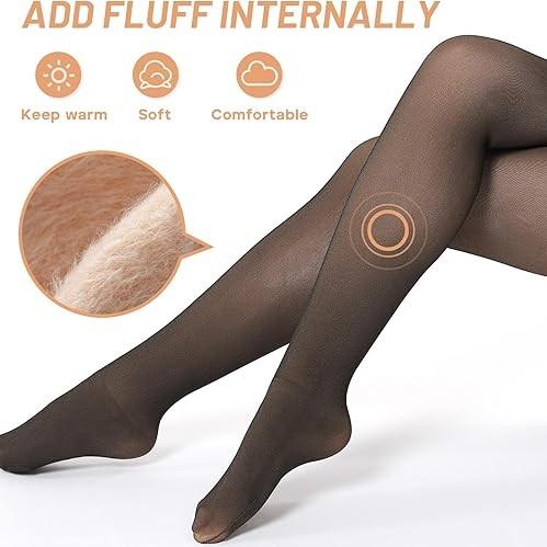 Fleece Lined Tights Women Warm Thermal Tights Fake Faux Translucent Pantyhose Winter Sheer Skin Color Tights