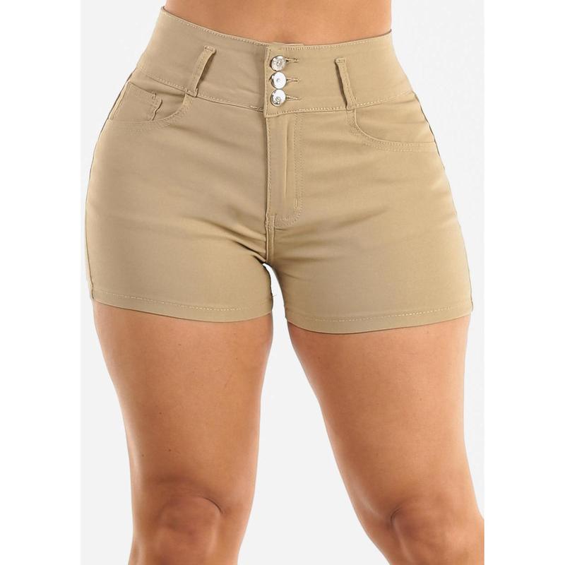 MX JEANS High Waist Hyper Stretch Butt Lifting Shorts Khaki