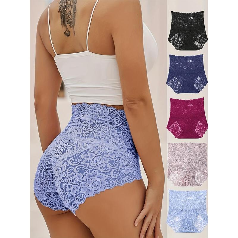 5counts Luxurious Floral Lace HighWaist Briefs -Ultra-Comfortable,Stretchy & Breathable Underwear forWomens Lingerie Collection-Feminine Design, Moisture-WickingPanties - Everyday Luxury Value Pack