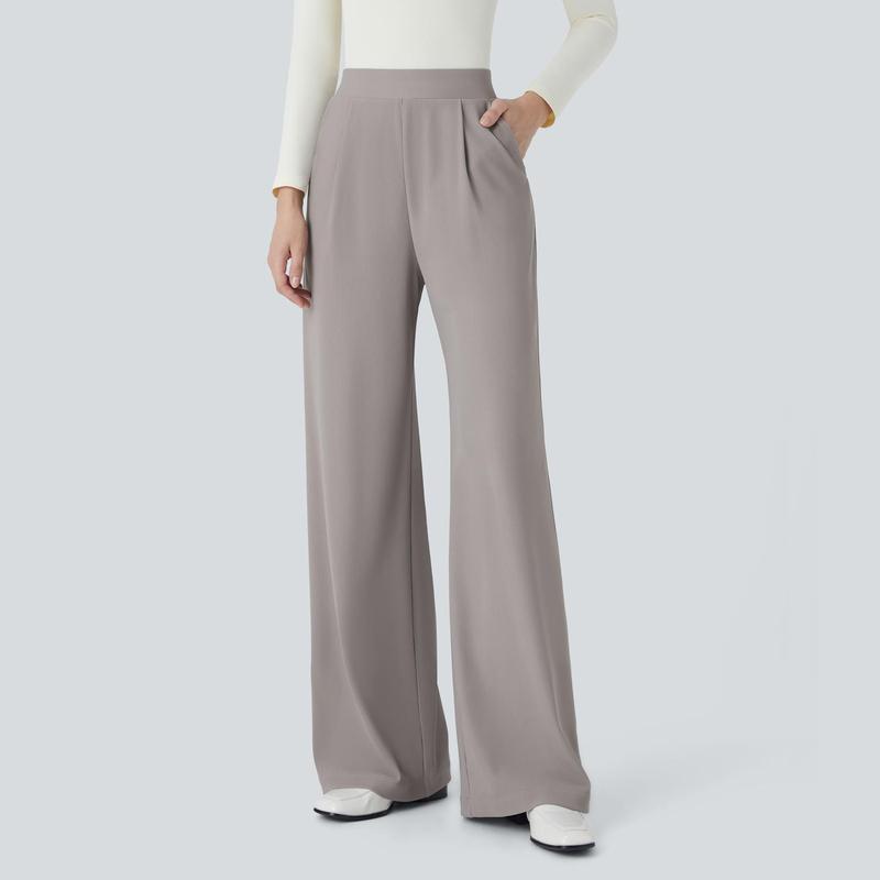 Halara Flex High Waisted Body Sculpt Waist-Slimming Side Pocket Wide Leg Micro Waffle Work Pants business pants