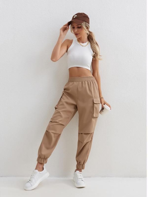 Women's Pocket High Waist Cargo Pants, Pants for Women, Casual Elastic Waist Jogger Pants, Mean Girl Pants, Comfort Cargo Pants Women, Casual Summer Bottoms