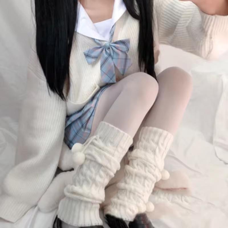 Lolita Long Socks Women Leg Warmers Knitted Warm Foot Cover White Arm Warmer Ladies Autumn Winter Crochet Socks Boot Cuffs Bentain