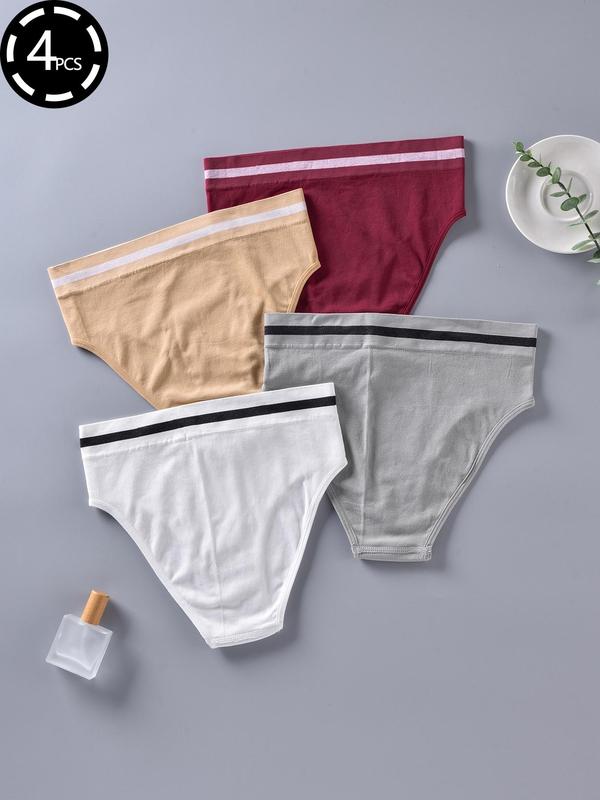 Women's Contrast Binding High Waist Panty, Comfy Breathable Seamless Knicker, Underwear for Women, Bottoms for All Seasons