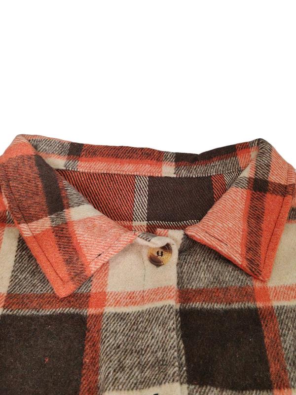 Women's Plaid Print Button Front Split Hem Overcoat, Casual Jackets, Drop Shoulder Long Sleeve Collared Coat for Fall, Coats for Winter Women 2024, Women's Clothing for Daily Womenswear Girl Clothes
