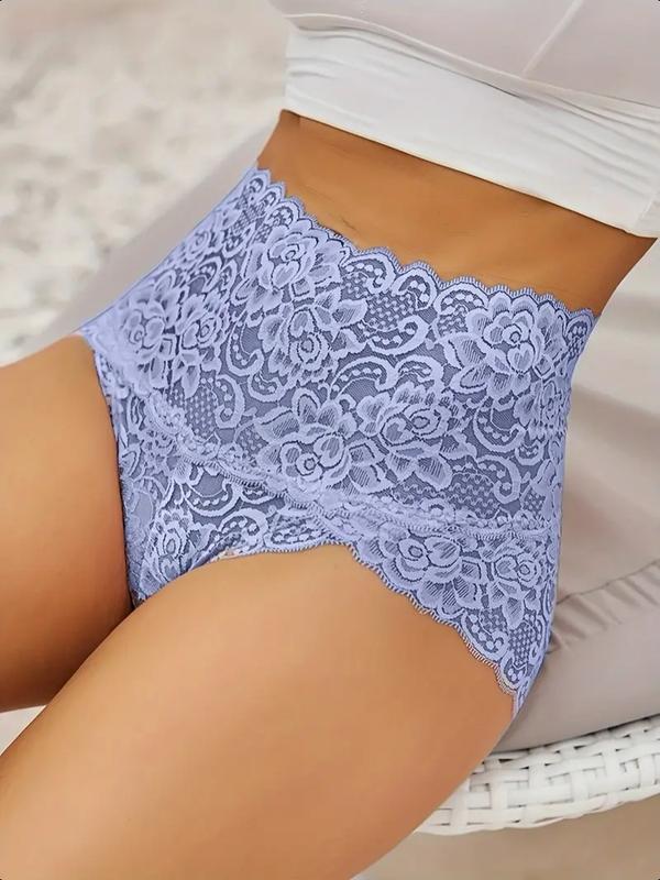 5counts Luxurious Floral Lace HighWaist Briefs -Ultra-Comfortable,Stretchy & Breathable Underwear forWomens Lingerie Collection-Feminine Design, Moisture-WickingPanties - Everyday Luxury Value Pack