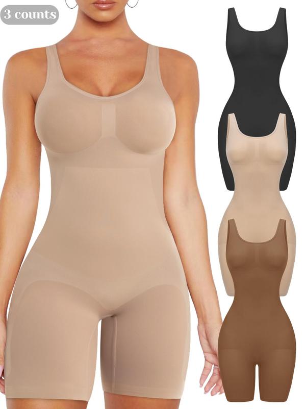Women's Solid Color U Neck Shapewear Bodysuit, High Stretch Seamless Tummy Control Hip Lifter Shaper Romper, Ladies Shapewear for All Seasons