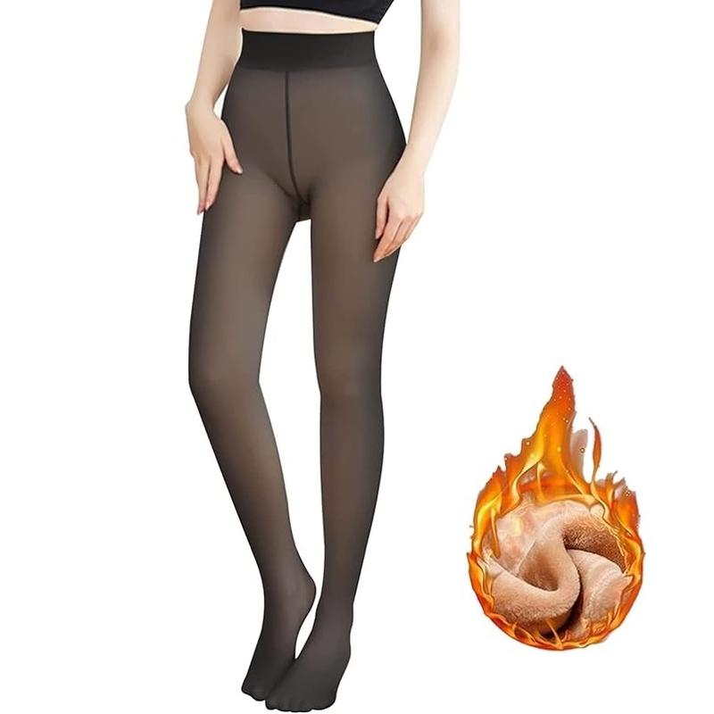 Fleece Lined Tights Women Warm Thermal Tights Fake Faux Translucent Pantyhose Winter Sheer Skin Color Tights