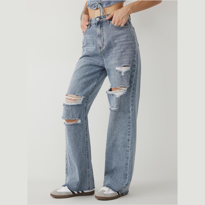 Cider [10 colors, Size 0-26] High Waist Ripped Straight Leg Jeans
