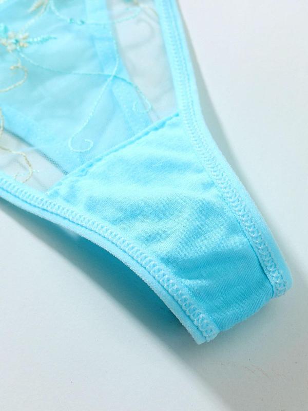 Women's Solid Floral Embroidery Sheer Sexy Thong, Breathable Comfortable Adjustable Strap Panty for Daily Wear, Women's Underwear for All Seasons