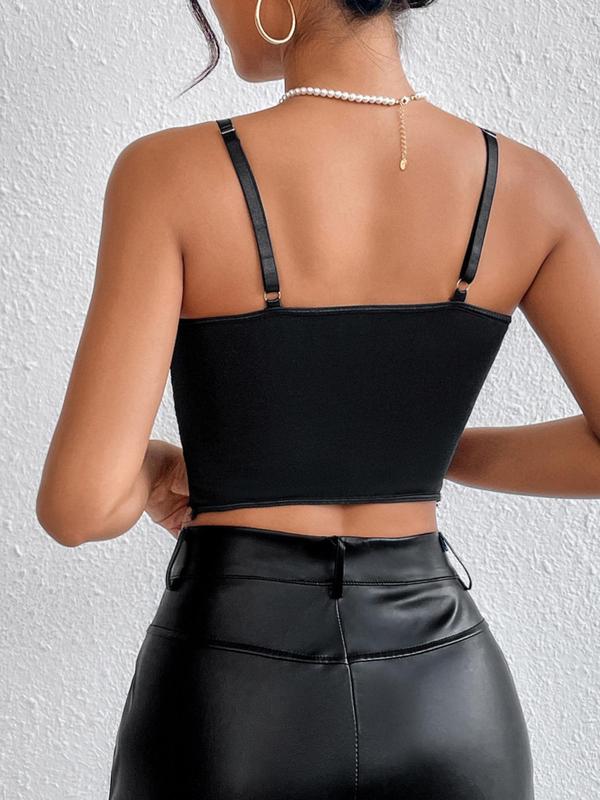 Women's Contrast Lace Corset Top, Sexy Adjustable Strap Scallop Trim Top, Clothes Women, Summer Camisole Tops