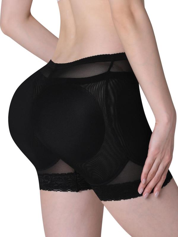 Women's Contrast Lace High Waist Shapewear Shorts, Breathable Comfortable Sheer Detachable Padded Panty, Tummy Control Butt Lifter, Seamless Shaper, Ladies Shapewear Bottoms