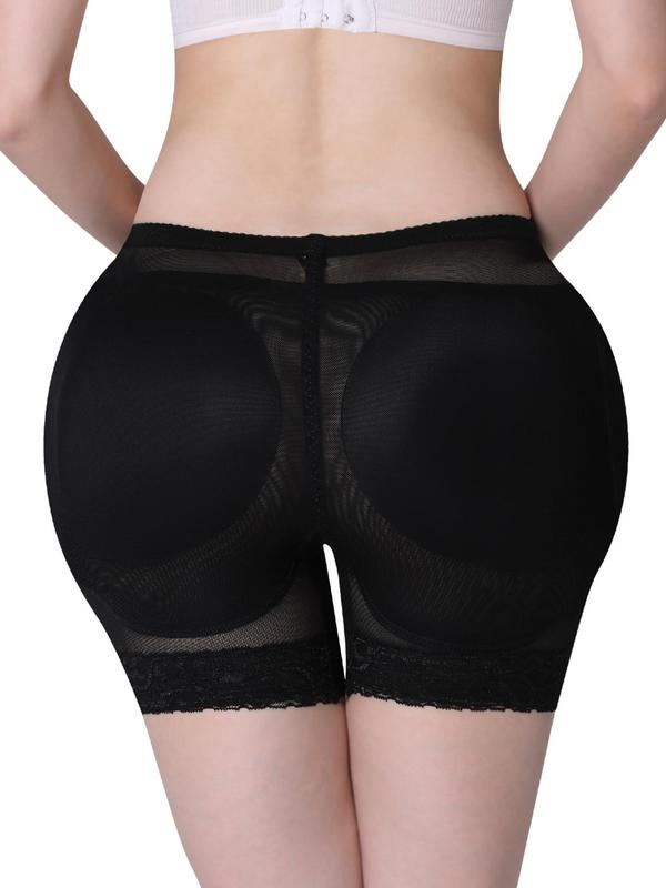 Women's Contrast Lace High Waist Shapewear Shorts, Breathable Comfortable Sheer Detachable Padded Panty, Tummy Control Butt Lifter, Seamless Shaper, Ladies Shapewear Bottoms