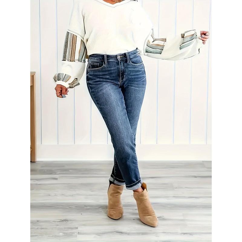 Plus Size Women's High-Waist Stretch Jeans - Tight-Fitting, Slim-Fit, Comfortable, Versatile, and Casual Fashion Style for Everyday Wear