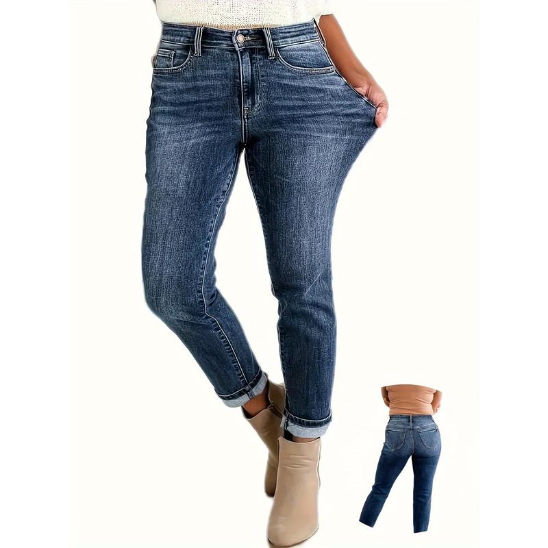 Plus Size Women's High-Waist Stretch Jeans - Tight-Fitting, Slim-Fit, Comfortable, Versatile, and Casual Fashion Style for Everyday Wear