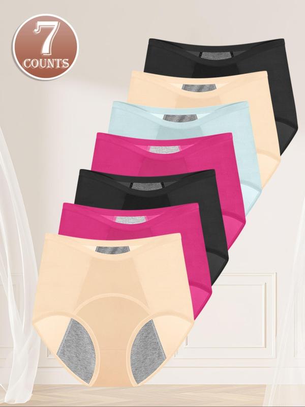  Solid Color Full Coverage High Waist Period Panty, Breathable Comfortable Period Underwear for Daily Wear, Women's Underwear for All Seasons