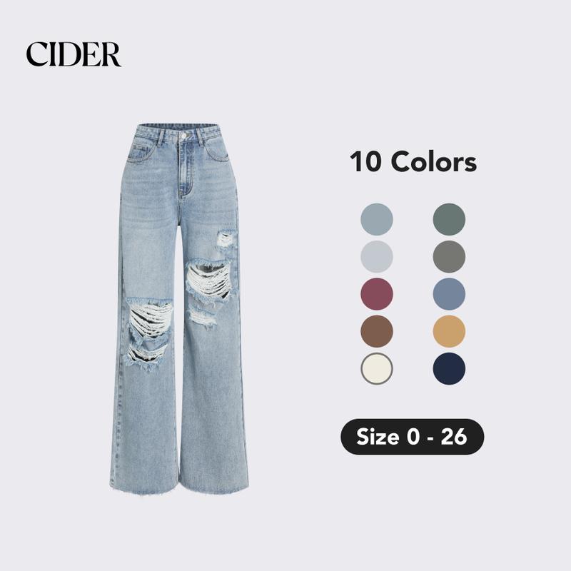 Cider [10 colors, Size 0-26] High Waist Ripped Straight Leg Jeans