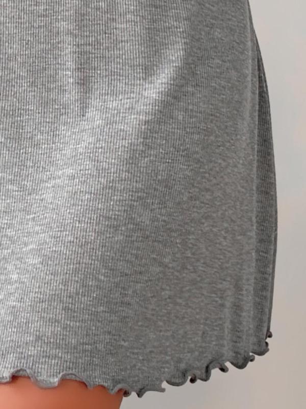 Women's Plain Lettuce Trim Ribbed Nightdress, Casual Soft Comfortable Spaghetti Strap Nightgown for All Seasons, Lady's Sleepwear for Indoor Wear