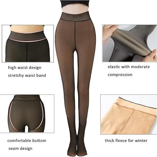 Fleece Lined Tights Women Warm Thermal Tights Fake Faux Translucent Pantyhose Winter Sheer Skin Color Tights
